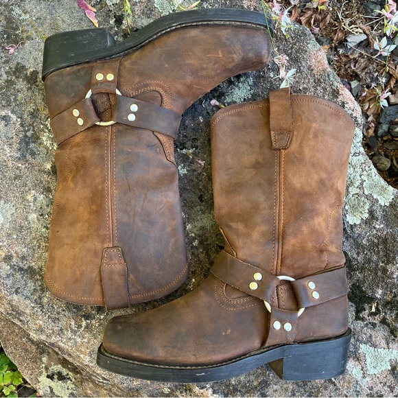 Cody James Harness Square Toe Leather Pull On Riding Cowboy Boots Brown Sz 8 - Picture 11 of 14